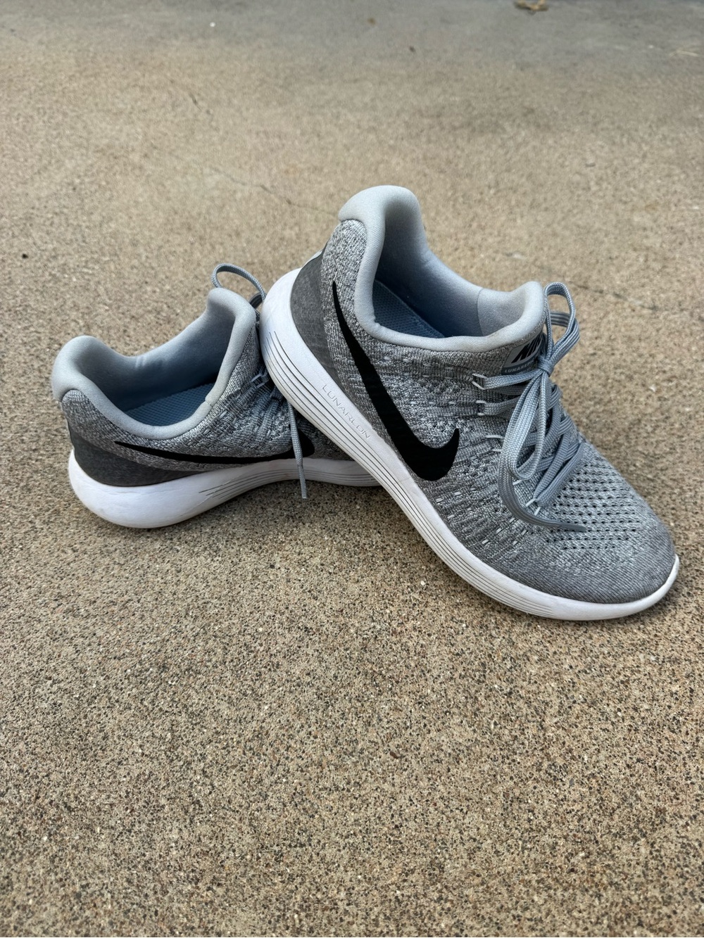 Nike Women's Grey Flyknit 2 Running Shoes with Black Swoosh